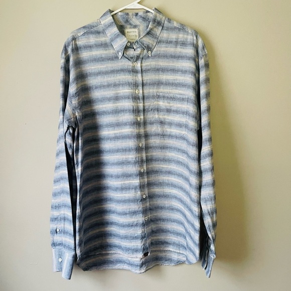Billy Reid Blue Striped Linen Blend Long Sleeve Button Up Shirt - Picture 2 of 12